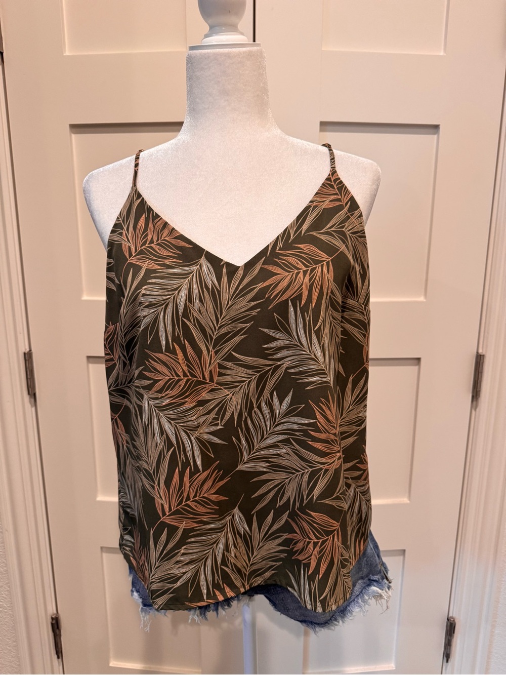a new day Olive Leaf Print V-Neck Cami in Green and Tan